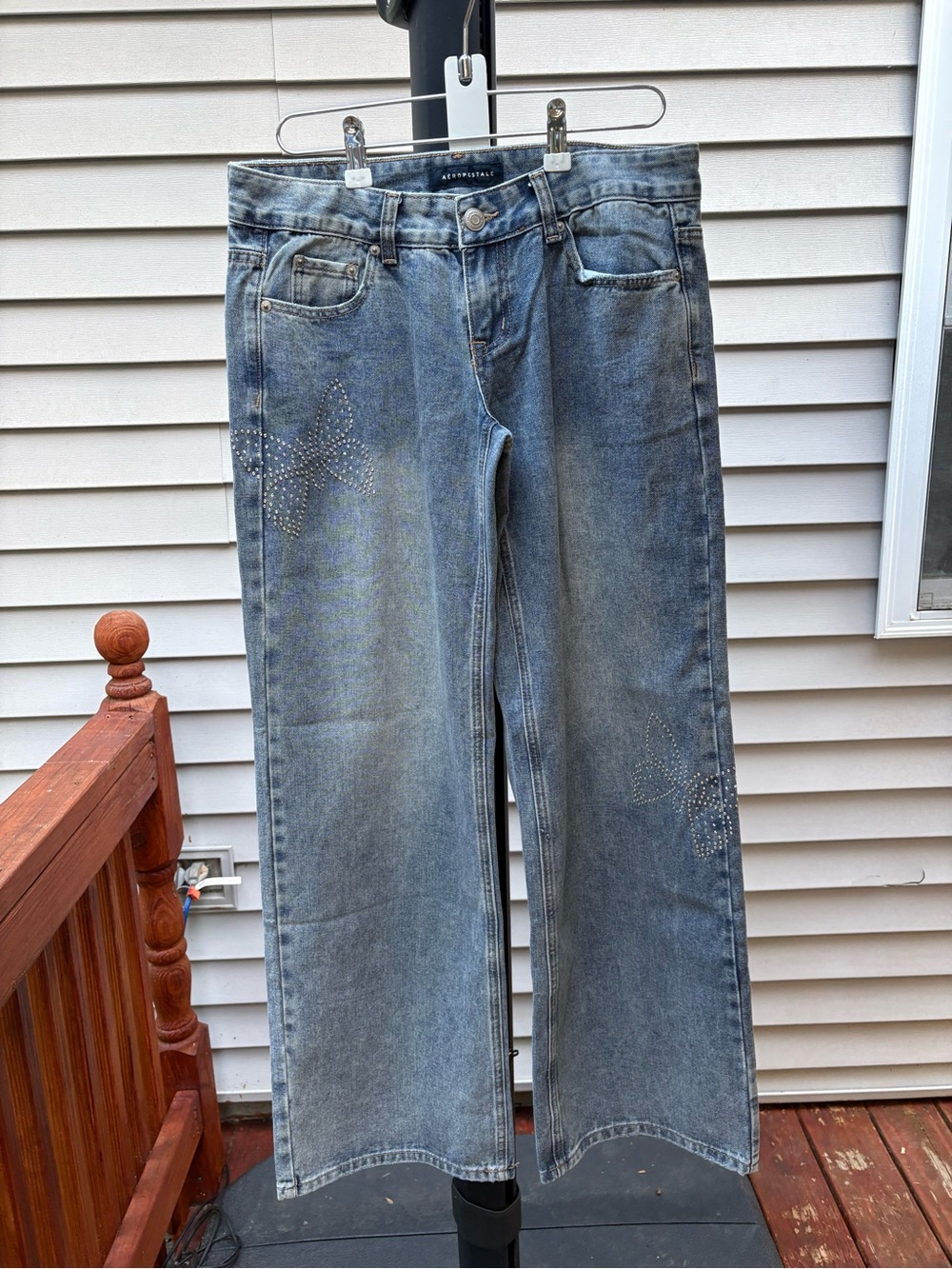 Aeropostale Light Wash Jeweled Butterfly Straight Leg Jeans
